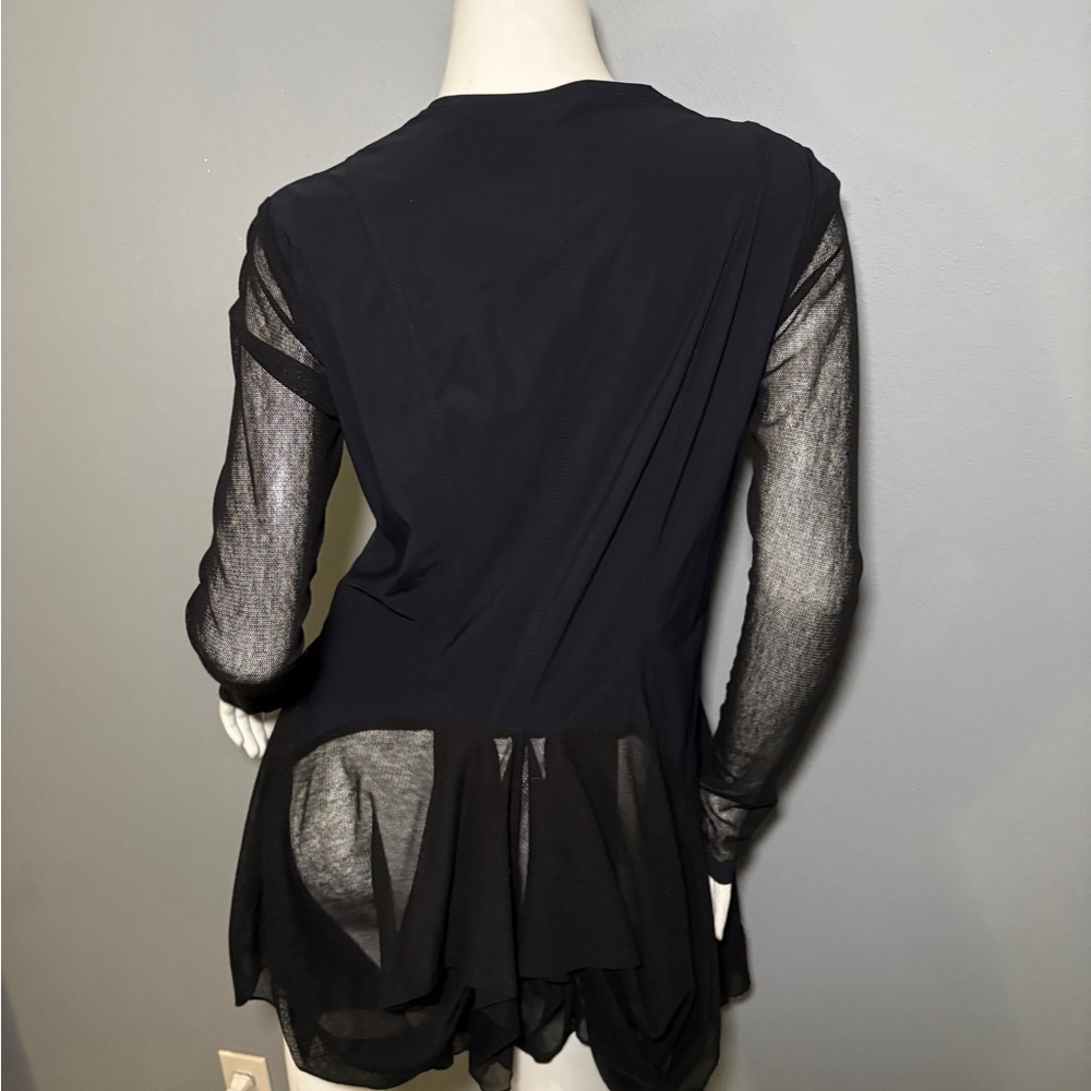 Sheer Sleeve Mini Dress with Front Zip - Black - Picture 3 of 14
